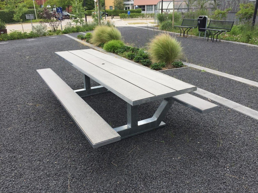 Picknicktafel Anker 3, 300 cm, grijs woodcomposiet, verzinkt